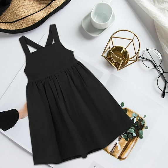 Ulitacool Toddler Girl Dress 18-24 Months Kids Summer Solid Color Camisole Dress Party Princess Dress Pretty Girl Clothing Black