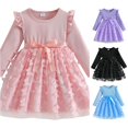 thumbnail image 1 of Ulitacool Toddler Girl Dress O Neck Bowknot Solid Color Long Sleeve Dresses Leisure Playsuit 3-4 Years Pink, 1 of 6