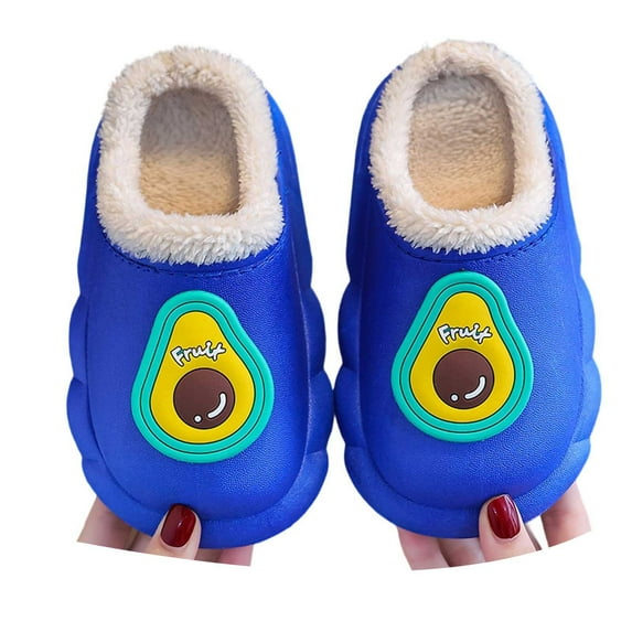 Ulitacool Toddler Girl Slippers Warm Winter Fuzzy Lined Indoor Outdoor Sole Kids Shoes Fashion Lightweight Feetwear Blue 10-10.5 Years
