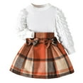 thumbnail image 1 of Ulitacool Toddler Girl Winter Clothes Baby Long Sleeve Top Plaid Printed Bow Skirt Two Piece Set Cassual Outfits Orange 2-3 Years, 1 of 9