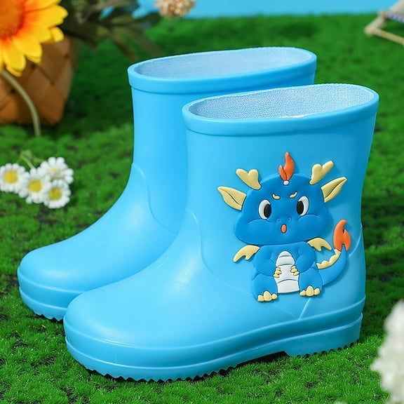 Ulitacool Toddler Girls Boots Children Female Elastic Mouth Children'S Rain Boots Textured Soles Non Light Rain Shoes Cute Basic Shoes 18-24 Months Sky Blue