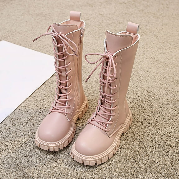 Ulitacool Toddler Girls Boots Flat Boots Soft Sole Leather Long Shaft Ankle Boots Everyday Wear Non Durable Casual Soft Feetwear 4-5 Years Pink