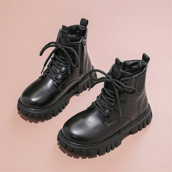 Ulitacool Toddler Girls Boots Girls Ankle Boots Elastic Side Zipper Pull On Winter Shoes Leather Upper Durable Sole Non Footwear Lightweight Basic Shoes 14 Black