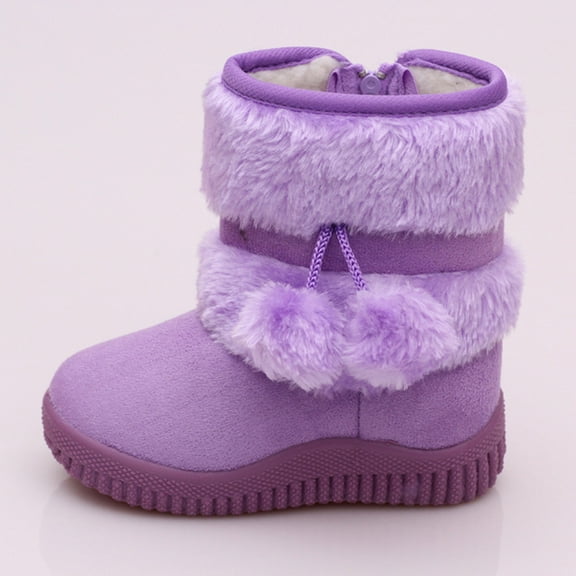 Ulitacool Toddler Girls Boots Girls' Autumn And Winter Boots Thick Soles Non Warm Solid Color Zipper Shoes Adorable Soft Feetwear 6-7 Years Purple