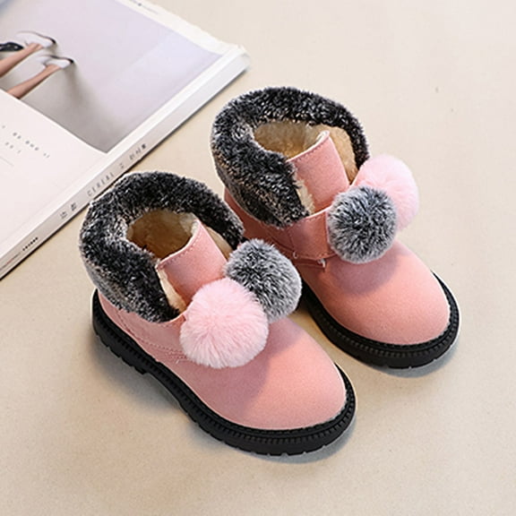 Ulitacool Toddler Girls Boots Girls' Autumn And Winter Boots Thick Soles Non Warm Solid Color Zipper Shoes Casual Soft Feetwear 32 Pink