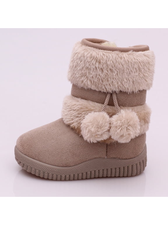 Toddler Girls Boots Girls' Autumn And Winter Boots Thick Soles Non Warm Solid Color Zipper Shoes Cute Basic Shoes 4-5 Years Beige