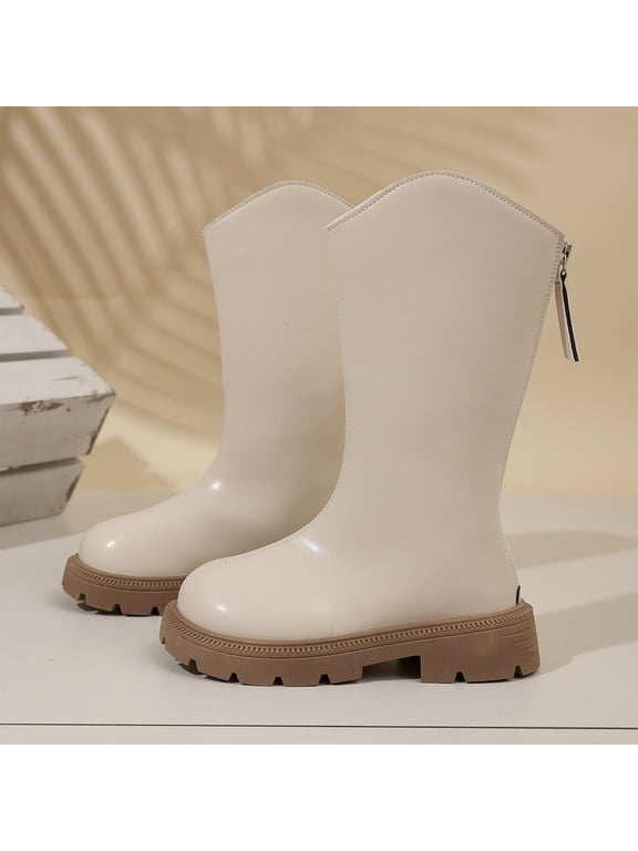 Toddler Girls Boots Girls Boots Winter Warm Lined Long Boots For Kids Toddler Girls High Knee Boots Non Comfy Soft Feetwear 8-9 Years Beige