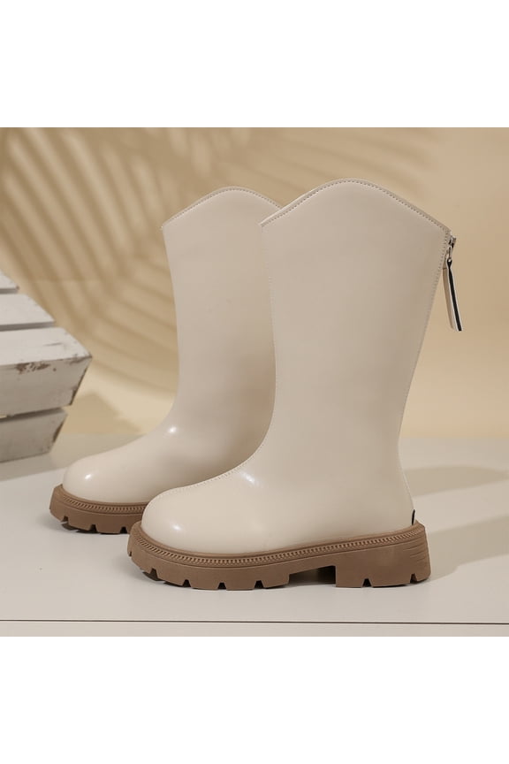 Toddler Girls Boots Girls Boots Winter Warm Lined Long Boots For Kids Toddler Girls High Knee Boots Non Comfortable Basic Shoes 11-12 Years Beige