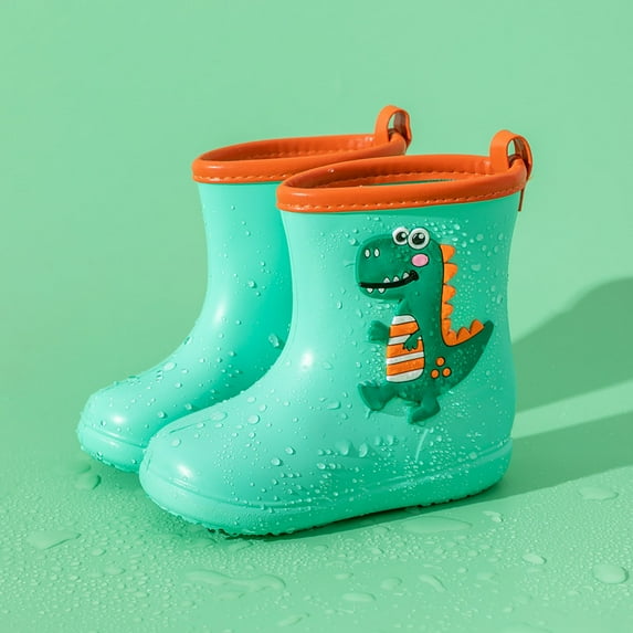 Ulitacool Toddler Girls Boots Kids Shoes Short Rain Boots For Kids Go To School Ankle Rainboot On Garden Boot Rubber Shoes Durable Soft Feetwear 2-2.5 Years Light Green