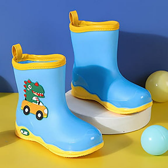 Ulitacool Toddler Girls Boots Rubber Children Water Shoes Classic Children Rainboots Rain Boots Kids Cartoon Shoes Lightweight Basic Shoes 7-8 Years Blue