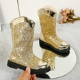 thumbnail image 1 of Ulitacool Toddler Girls Boots Sparkly Faux Leather Girls Boots Winter Sole Ankle Booties For Toddler Kids Lightweight Basic Shoes 9-10 Years Gold, 1 of 8