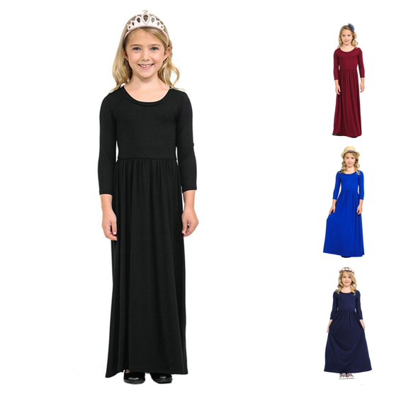 Ulitacool Toddler Girls Dresses Long Sleeve Solid Color Dresses O Neck Sundress Charm Wear 3-4 Years Black