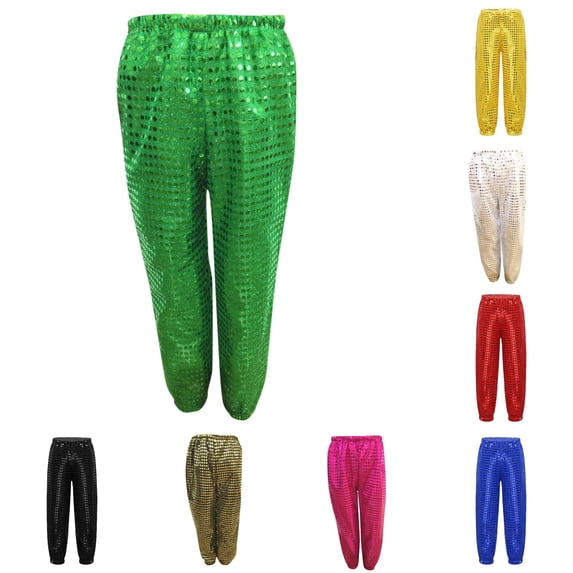 Ulitacool Toddler Girls Pants 4-5 Years Straight Leg High Waist Sequins Loose Jazz Hop Street Dance Haren Trousers Dancewear Classic Bottoms Green