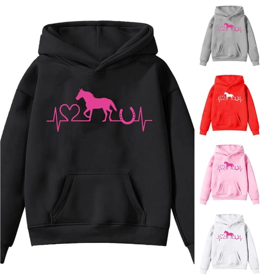 Ulitacool Toddler Girls Sweatshirts Crewneck Long Sleeve Hoodies Cartoon Prints Top Versatile Wear 4-5 Years Black
