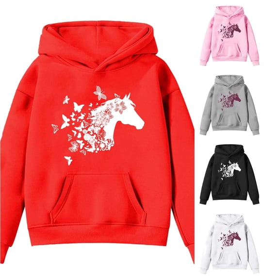 Ulitacool Toddler Girls Winter Sweatshirt Crewneck Hoodies Cartoon Pattern Long Sleeve Top Classic Clothing 3-4 Years Red