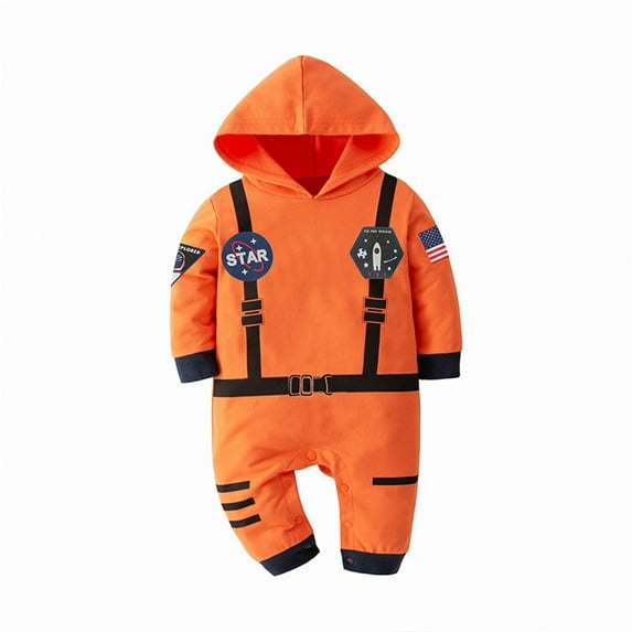 Ulitacool Toddler Onesies For Boys Infant Astronaut Long Sleeve Pullover Romper Sweatshirt Bodysuits Romper Comfortable Playsuit 2-3 Years Orange