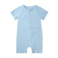thumbnail image 1 of Ulitacool Toddler Onesies For Boys Infant Baby Rompers Pajamas Zipper Short Sleeve Sleeper Jumpsuit Cute Clothes 2-3 Years Blue, 1 of 2