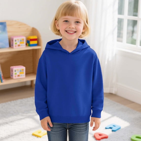 Ulitacool Toddler Sweatshirts For Girl Long Sleeve Top Cartoon Pattern O Neck Hooded Soft Wear 3-4 Years Blue