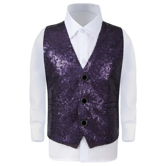 Ulitacool Tops For Boy Sleeveless Tee Crewneck Blouse Sequins T Shirts Comfortable Playsuit Purple 7-8 Years