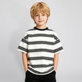 thumbnail image 1 of Ulitacool Tops For Boys Striped Short Sleeve Tee Round Neck Drop Shoulder Summer Basic T Shirt Casual Teen Clothing 12-13 Years White, 1 of 4