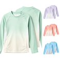 thumbnail image 1 of Ulitacool Tops For Girl Long Sleeve Tie Dye Crewneck Rash Guard 7-8 Years Light Green, 1 of 5