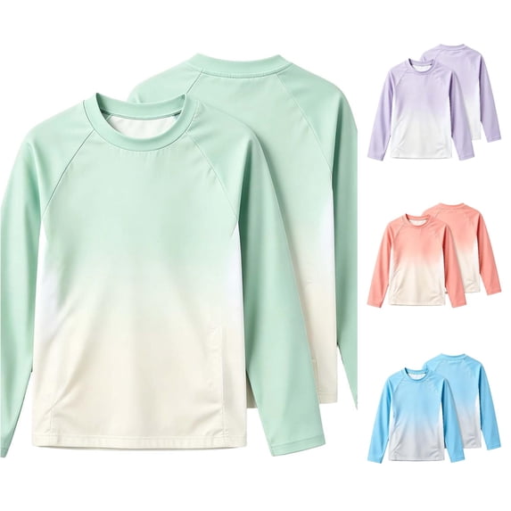 Ulitacool Tops For Girl Long Sleeve Tie Dye Crewneck Rash Guard 7-8 Years Light Green