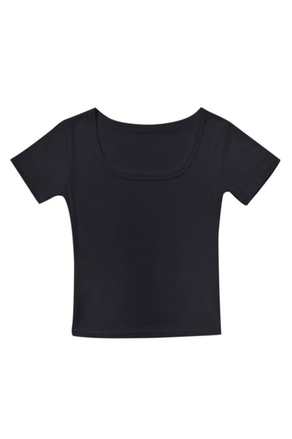 Tops For Girls Crop Tops Short Sleeve Shirt Summer Tops Square Neck Slim Fit Tops Basic Tee Fashion Comfy Basic Otfits Black 10-11 Years