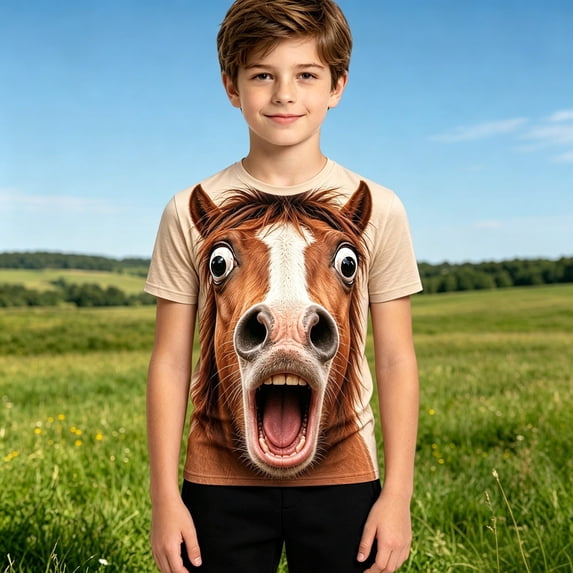 Ulitacool Tops For Girls Round Neck Short Sleeve Cartoon Animal Graphic Tee 3-4 Years Khaki