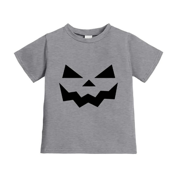 Ulitacool Tops For Girls Halloween Pumpkin Face Print Shirt Long Sleeve Tee Outfits Party Outfit Performance Wear For Fall Crewneck Tops Soft Comfy Basic Clothes Grey 4-5 Years