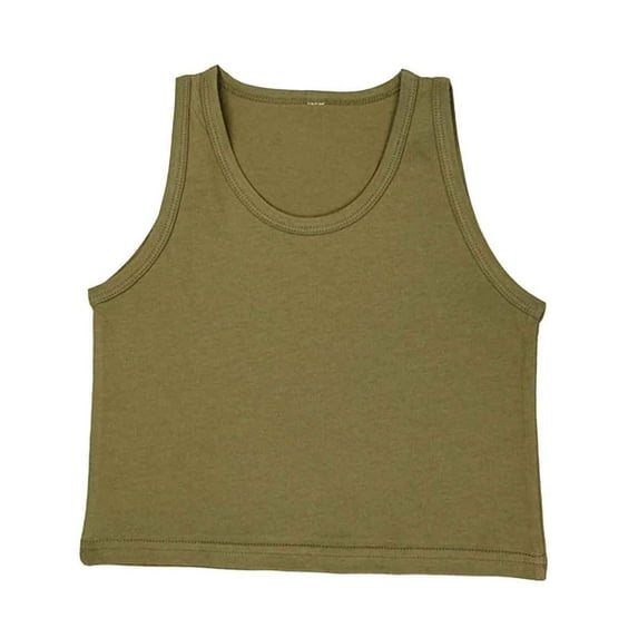 Ulitacool Tshirts For Girls 3-4 Years Round Neck Solid Color Vests Sleeveless Camisole Sweet Daily Wear Army Green