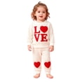 thumbnail image 1 of Ulitacool Valentine'S Day Outfits For Girls Knit Long Sleeve Hoodie And Sweatpants Crewneck Cartoon Heart Prints Two Piece Matching Couple Wear Lovely Wear Beige 18 Months, 1 of 6