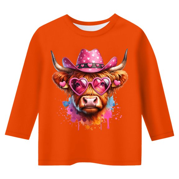 Ulitacool Valentine's Day Girl Tee Round Neck Blouse Short Sleeve Letter Graphic Daily Shirt Sweet Tops Orange 13-14 Years
