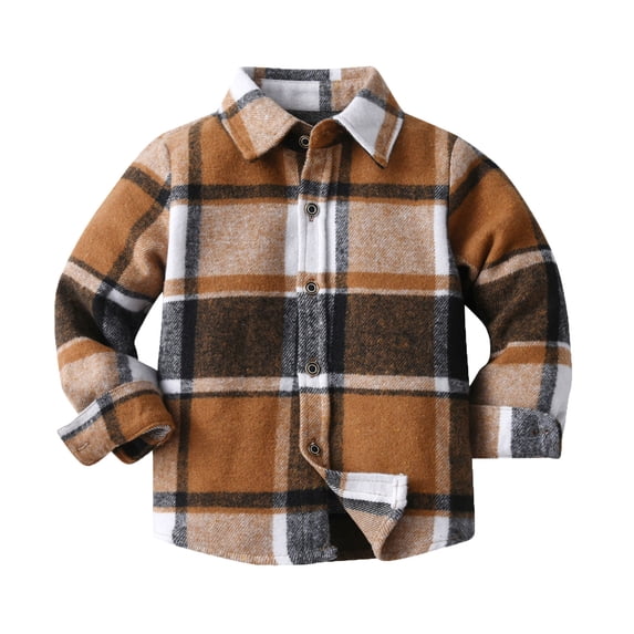 Ulitacool Winter Coats For Boys Long Sleeve Autumn Winter Plaid Tops Shirt Button Down Fall Cardigan Outwear Toddler Basic Clothing Coffee