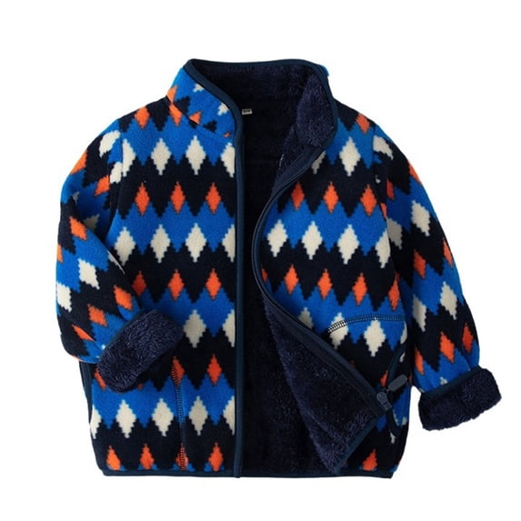 Ulitacool Winter Coats For Boys Long‑Sleeve Cartoon Print Outerwear Zipper Windbreak Jacket Toddler Handsome Wear Blue