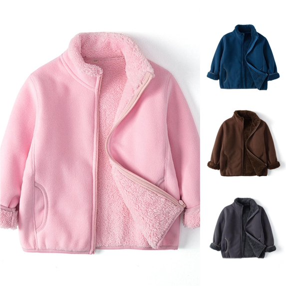 Ulitacool Winter Coats For Boys Long‑Sleeve Solid Color Outerwear Zipper Windbreak Jacket Toddler Basic Tops Light Pink