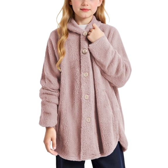 Ulitacool Winter Coats For Girls Long Sleeve Soft Jacket For Cozy Outerwear Pockets Warm Hooded Coat Kids Sweet Daily Clothes Rd1 12-13 Years