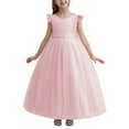 thumbnail image 1 of Ulitacool Winter Dress For Girls Sleeveless Round Neck Elegant Long Formal Dress With Bow And Beaded For Birthday Party Pageant Gown Casual Playsuit Pink 9-10 Years, 1 of 6