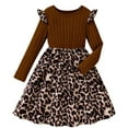 thumbnail image 1 of Ulitacool Winter Dresses For Girls Round Neck Leopard Print Dress Long Sleeve Party Gown With Flowy Skirt For And Photoshoots Casual Wear Brown 10-11 Years, 1 of 9