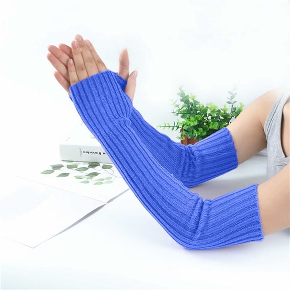 Ulitacool Winter Gloves Womens Women'S And Knitted Fingerless Warm Pile Pile Sleeve Straight Long Gloves Fashion Daily Wear Blue