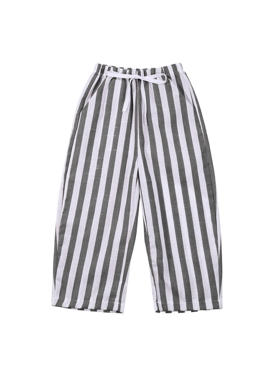 Winter Pants For Boys Straight Leg Minimalist Striped Pants Elastic Waist Pants Classic Durable Trousers Black 100