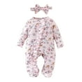 thumbnail image 1 of Ulitacool Winter Romper For Girls Crewneck Long Sleeve Onesies Jumpsuit With Cartoon Print And Matching Headband Outfit For Toddlers And Bodysuits Lovely Wear Red 0-3 Months, 1 of 9