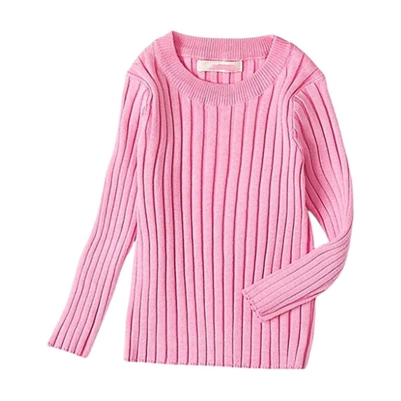 Ulitacool Winter Sweater For Girls Sweaters Soft Loose Long Sleeve Pullover Sweater For Kids Cozy Warm Thick Knit Top Fall Clothing Crewneck Tops Adorable Wear Light Pink 3-4 Years