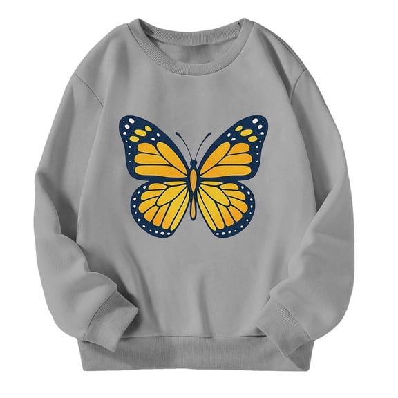 Ulitacool Winter Sweatshirt For Girls Round Neck Hoodie Long Sleeve Loose Fit Pullover Sweatshirt Spring And Autumn Fall Cartoon Prints Tops Soft Playsuit Grey 9-10 Years