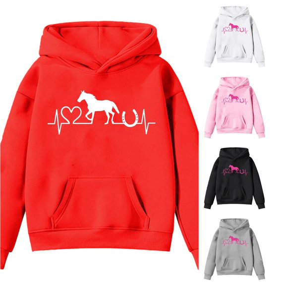 Ulitacool Winter Sweatshirts For Girls Crewneck Long Sleeve Hoodies Cartoon Prints Top Classic Clothing 6-7 Years Red
