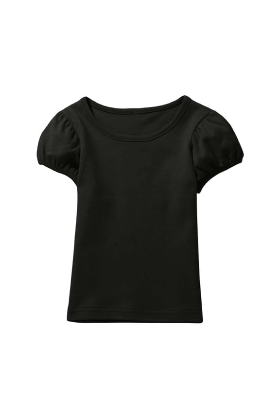 Winter Tops For Girls Short Sleeve T Shirt Puff Sleeve Tee O Neck Tops Sweet Comfy Basic Black 9-10 Years