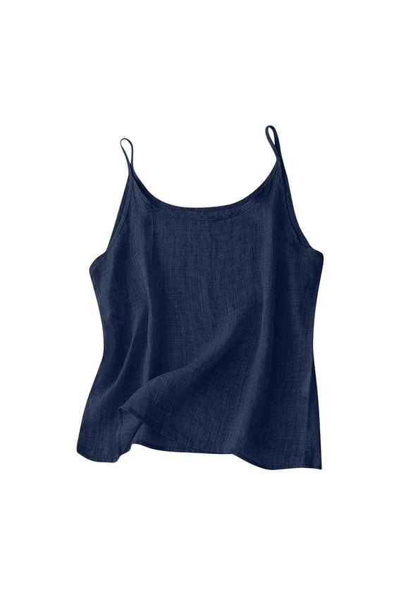 Women'S Shirts Sleeveess A Retro Thin And And Linen Inner Top Vest Solid Color Blouse Classic Daily Wear L Navy