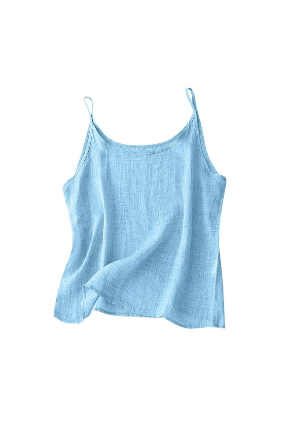 Women'S Shirts Sleeveess A Retro Thin And And Linen Inner Top Vest Solid Color Blouse Retro Clothing L Blue
