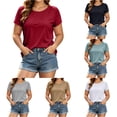 thumbnail image 1 of Ulitacool Women Summer T Shirts O Neck Short Sleeve Solid Color Tops Elegant Clothing Xl Hot Pink, 1 of 9