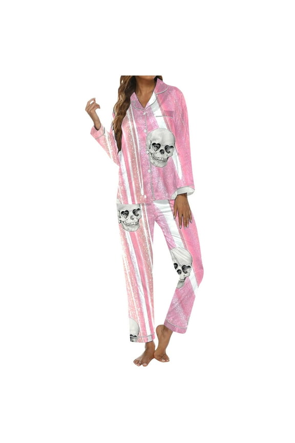 Womens Halloween Pajamas Round Neck Sleepwear Cartoon Prints Top And Pants Jammies Short Sleeve Nightwear Autummn Winter Lightweight Clothes L A