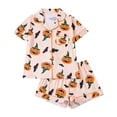 thumbnail image 1 of Ulitacool Womens Halloween Pajamas Set Hallowmas Sleepwear Cartoon Printrs Button Down Shorts Sleeve Tops Shorts Notch Collor Nightwear Jammies Soft Outfits Light Pink L, 1 of 9